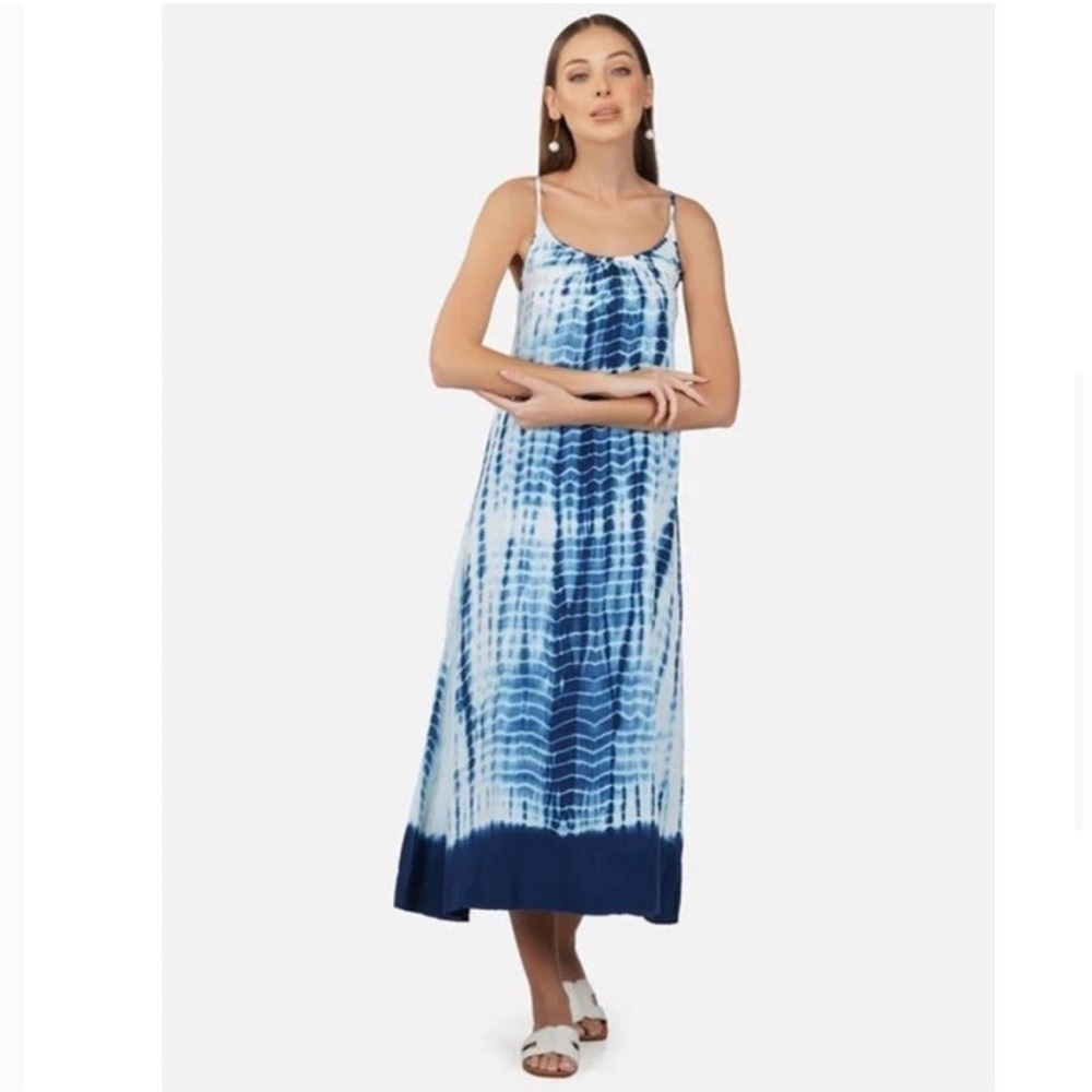 NATURAL LIFE Blue Tie-Dye Maxi Dress 100% Cotton Crinkle Gauze Boho - Picture 2 of 10